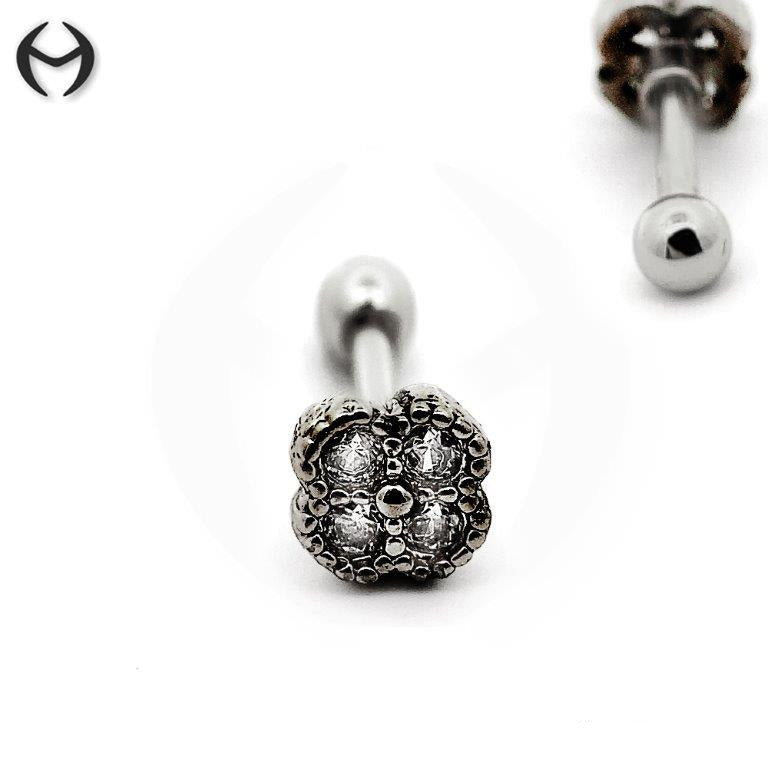 Black Steel Barbell in fashion design with crystals - CC crystal clear