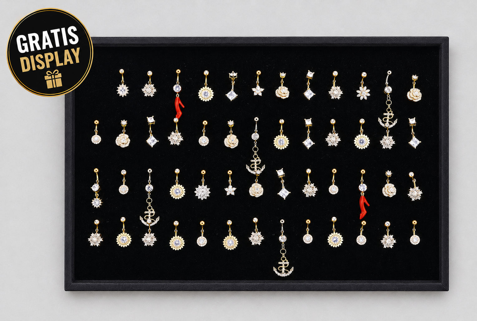 51er Set mit Display - 18K Gold Steel Bauchnabel Banana im Fashion Brass Design