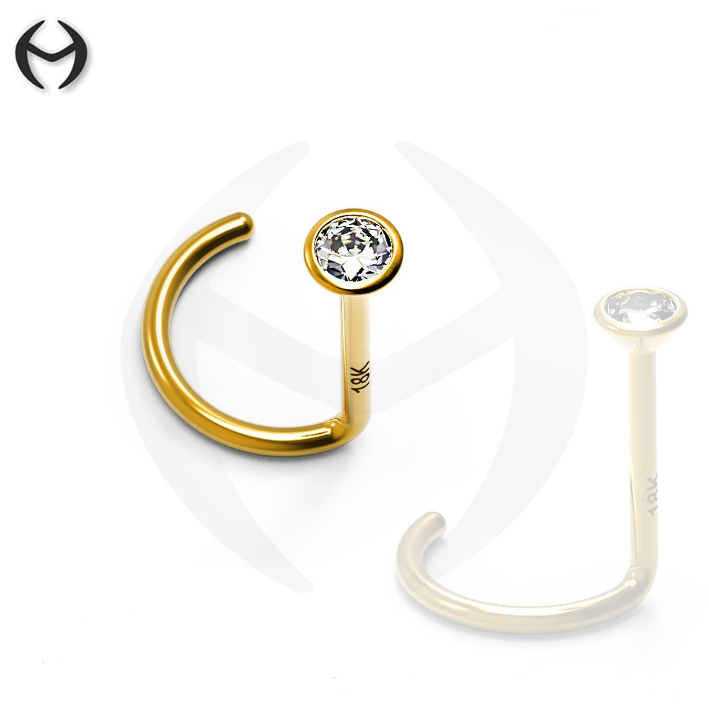 750 real yellow gold (18K) nose spiral with zirconia crystal