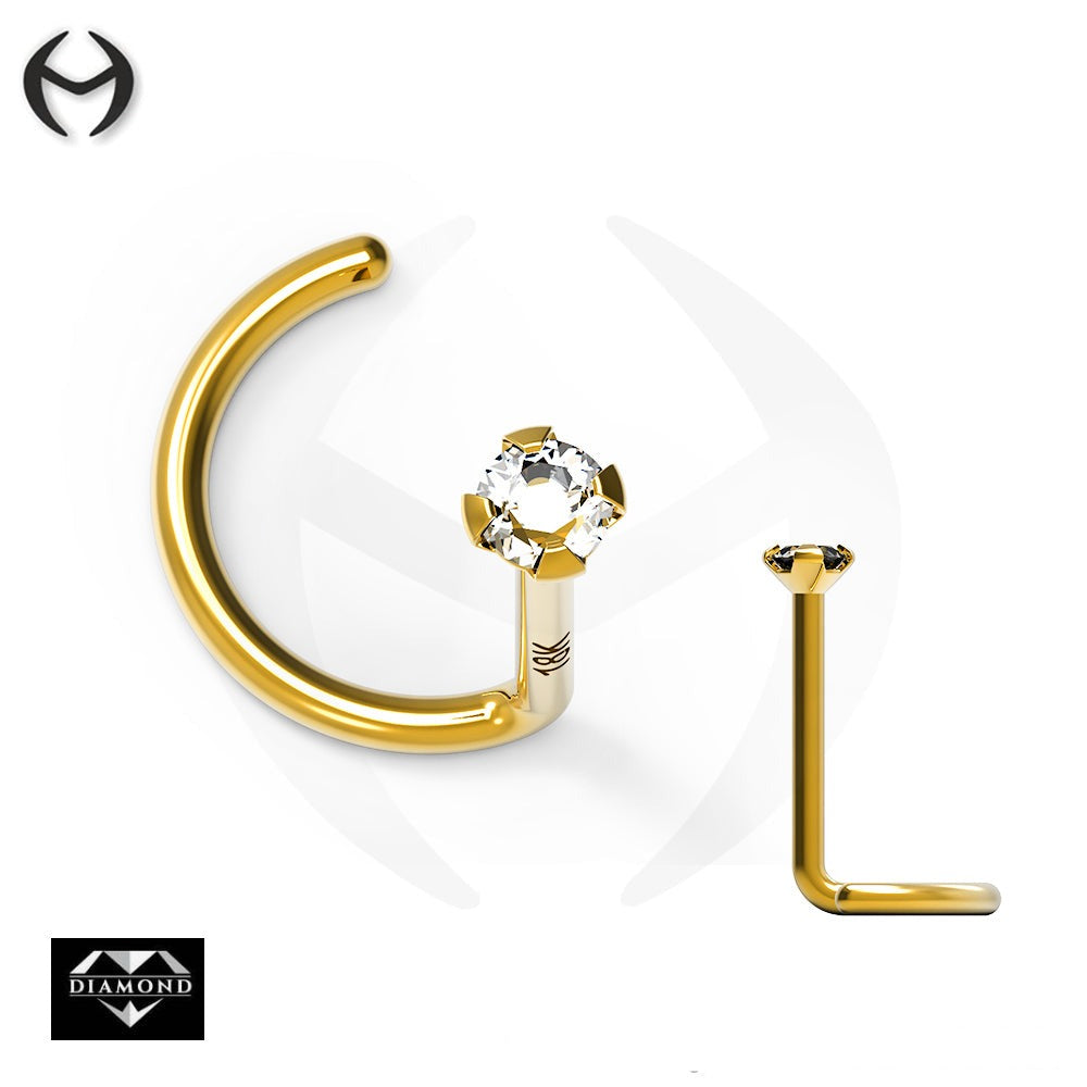 750 real yellow gold (18K) nose spiral with diamond crab setting