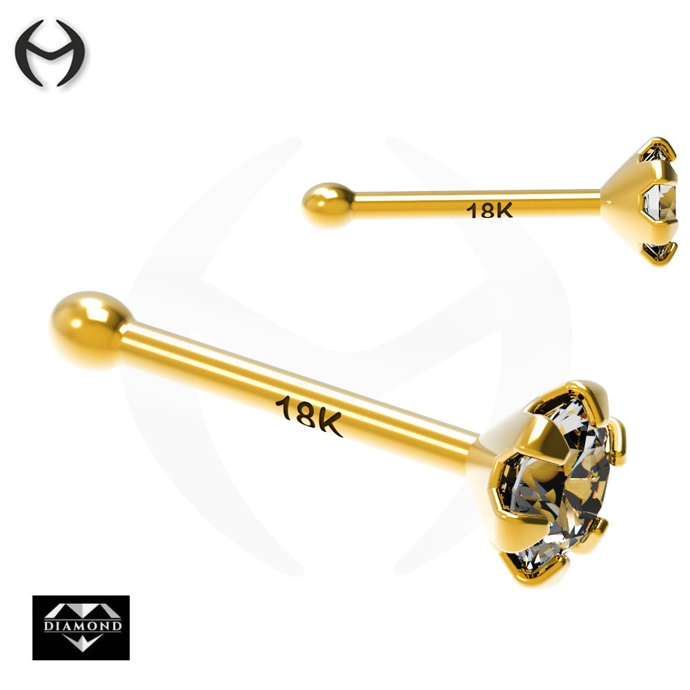 750 real yellow gold (18K) nose stud with diamond - crab setting