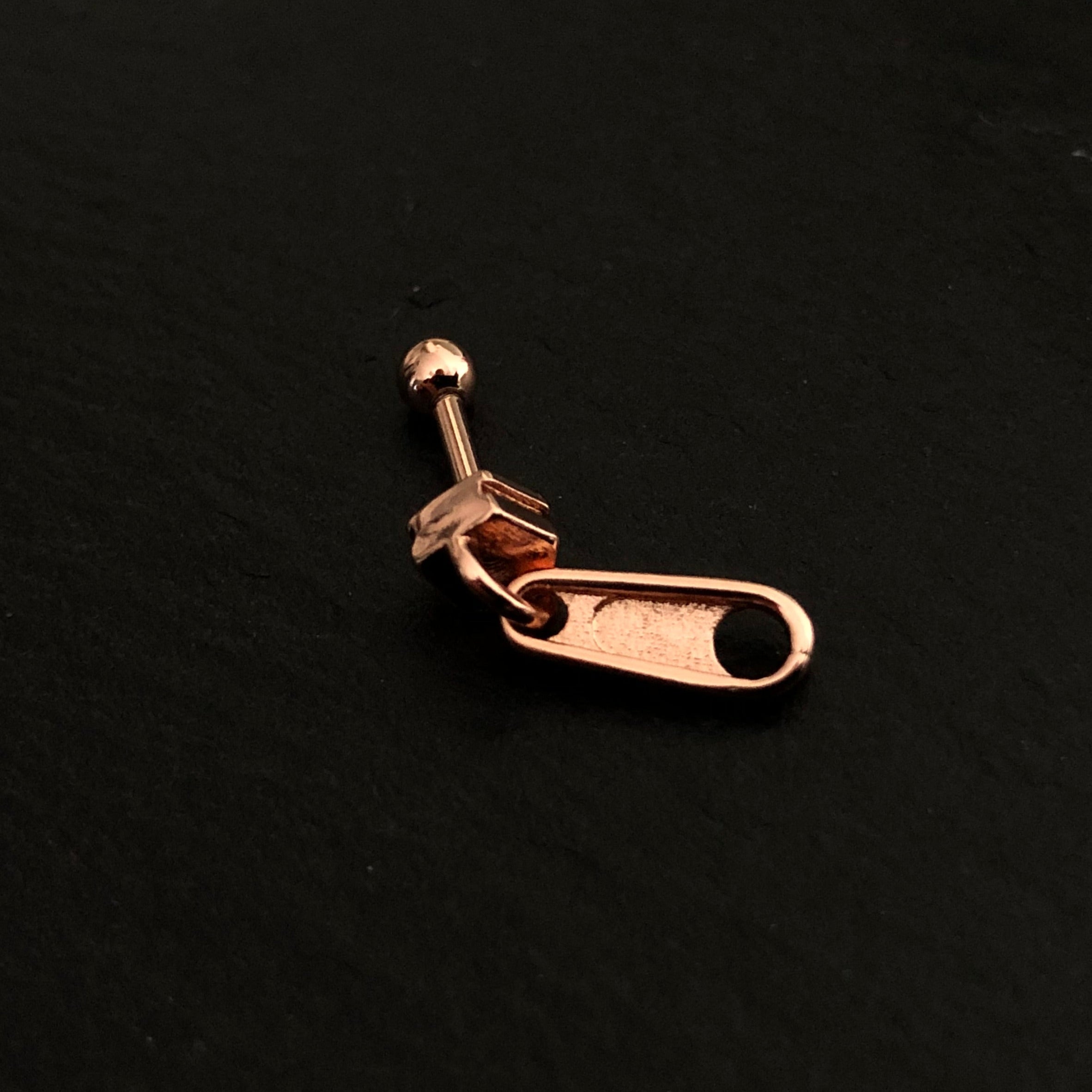 18K Rose Gold Steel Barbell in Zipper Design