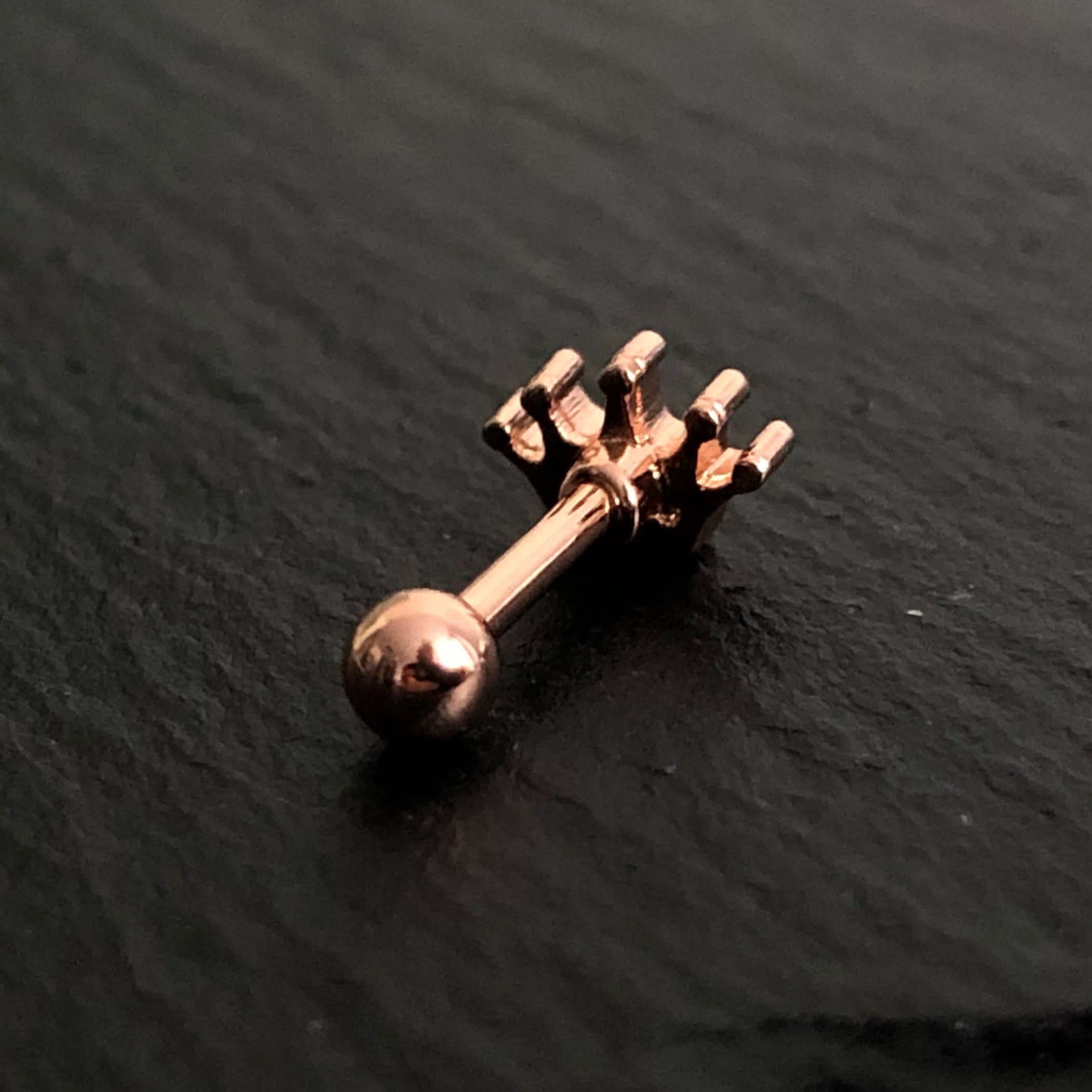 18K Rose Gold Steel Barbell in Crown Design with Crystals - CC Crystal Clear