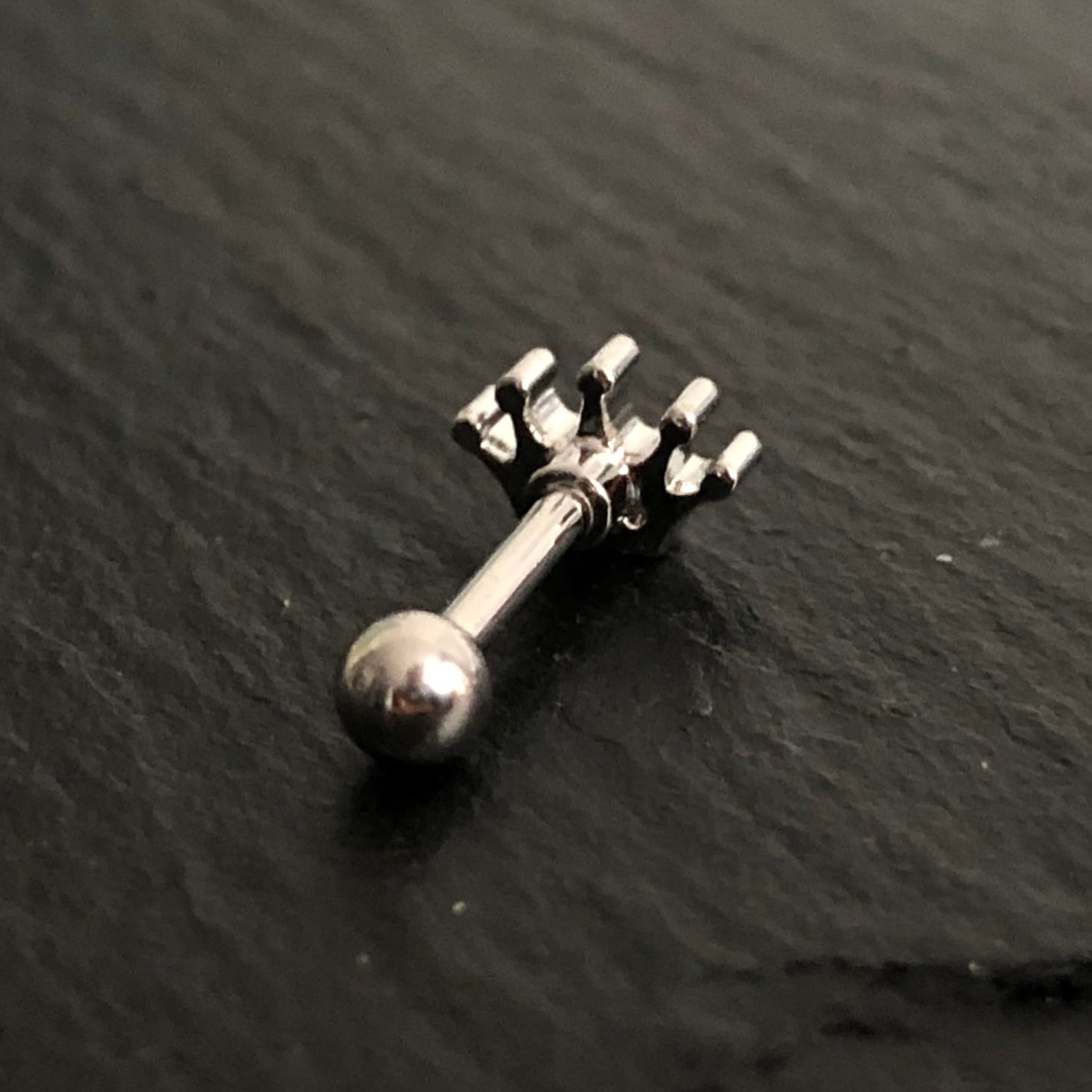 Steel barbell in crown design with crystals - CC crystal clear