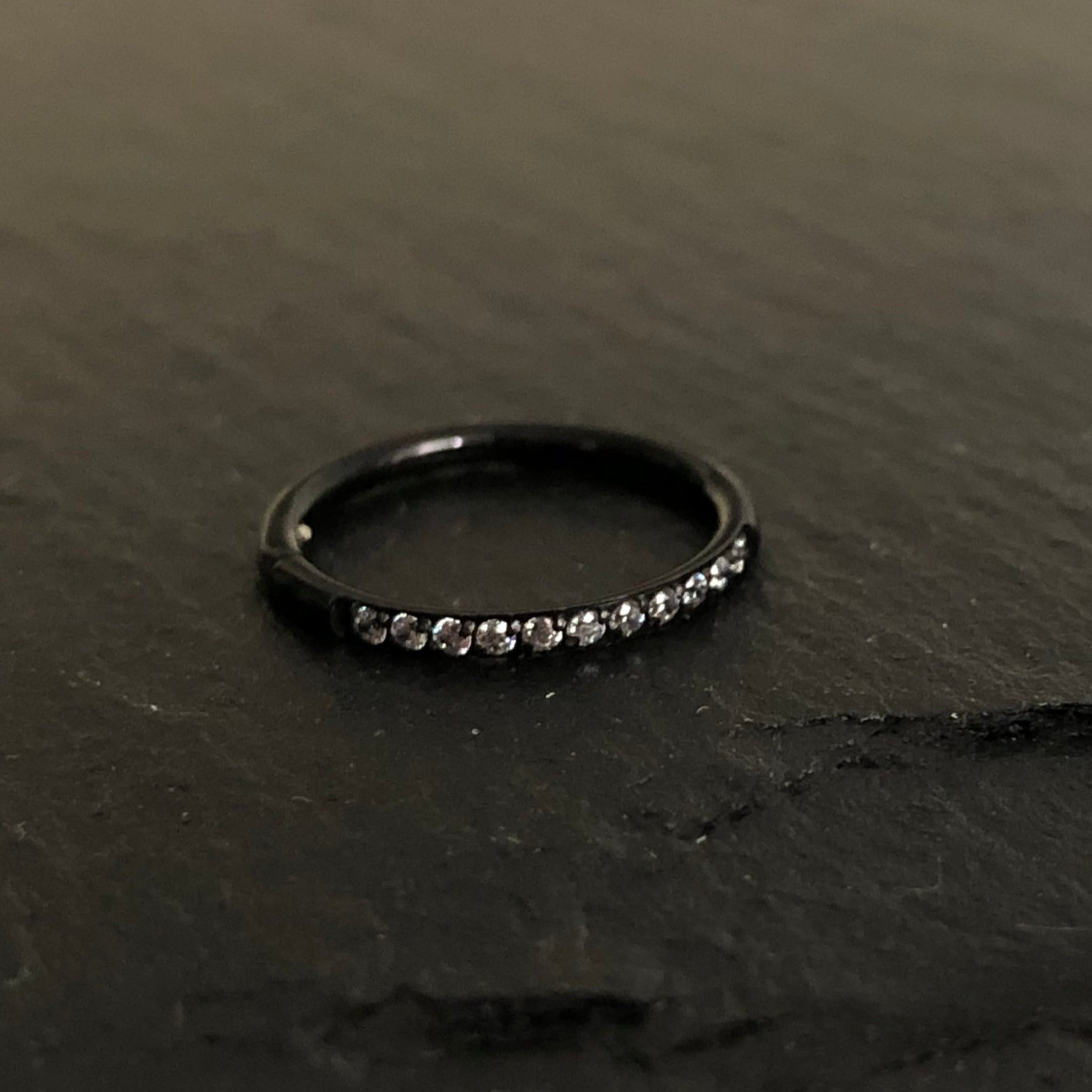 Black Steel Segment Ring Clicker - with crystals in Crystal Clear