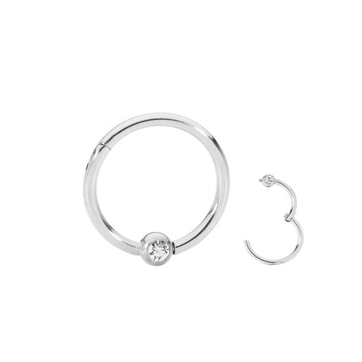 Steel Segment Ring Clicker - with crystal ball (3mm) in Crystal Clear - thickness 1.0mm