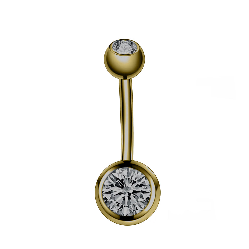 Antik Gold Steel Bauchnabel Banana mit Kugeln (5+8mm) - Double Crystal - Stärke 1.6mm