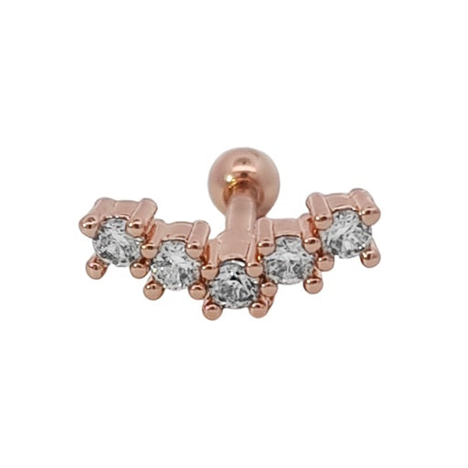 18K Rose Gold Steel 316L Barbell im Fashion Design mit Kristallen - Kristallklar