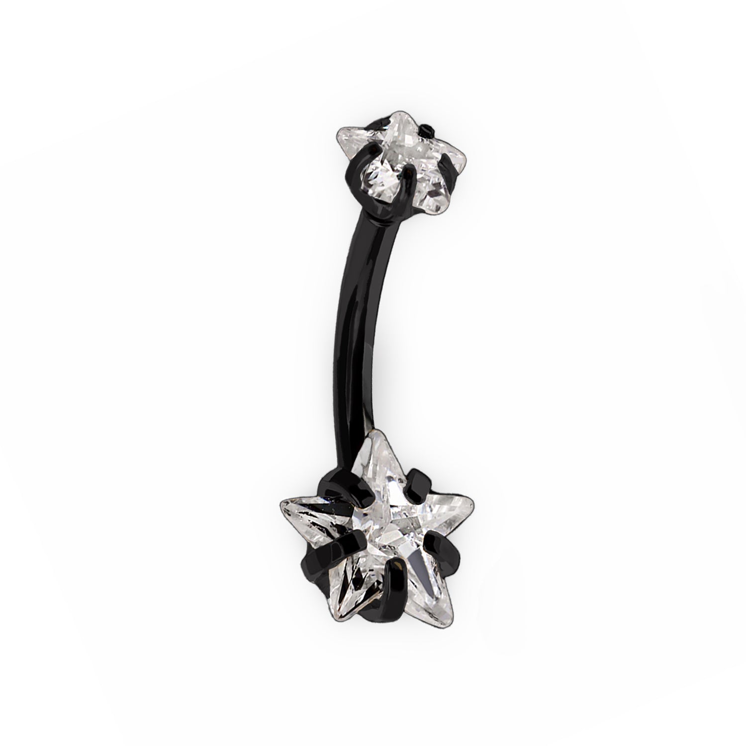 Black Steel Bauchnabel Banana im Stern Design mit Kristall - CC Kristall Klar