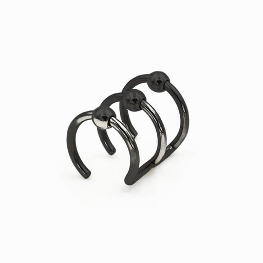 Black Steel Non Piercing Clip-On mit 3 Ringen und Kugeln - Stärke 1.6mm Durchmesser 10mm