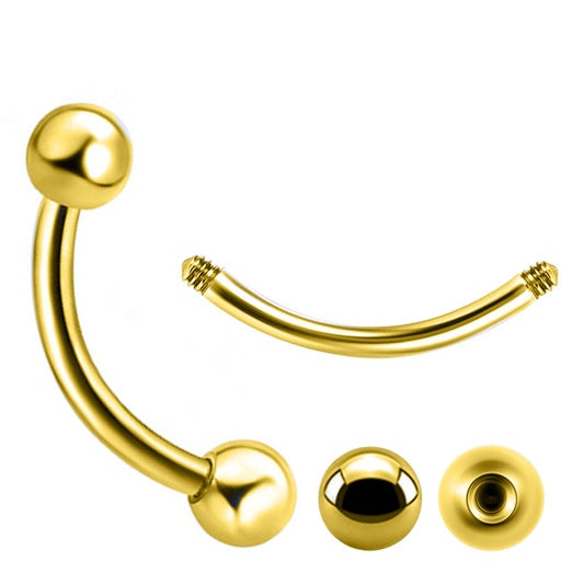 18K Gold Steel Banana with balls - thickness 1.6mm