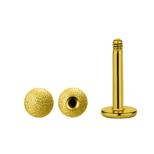 18K Gold Steel Labret mit Kugel -Sandgestrahlt im Diamant Schliff-Design- Stärke 1.6mm