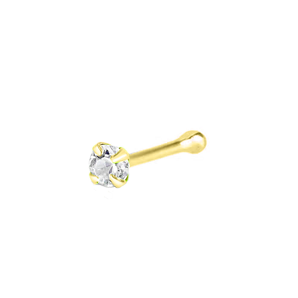 18K Gold Steel Nasenstecker mit Kristall in Krabbenfassung - CC Kristallklar - Stärke 0.8mm Länge 7mm