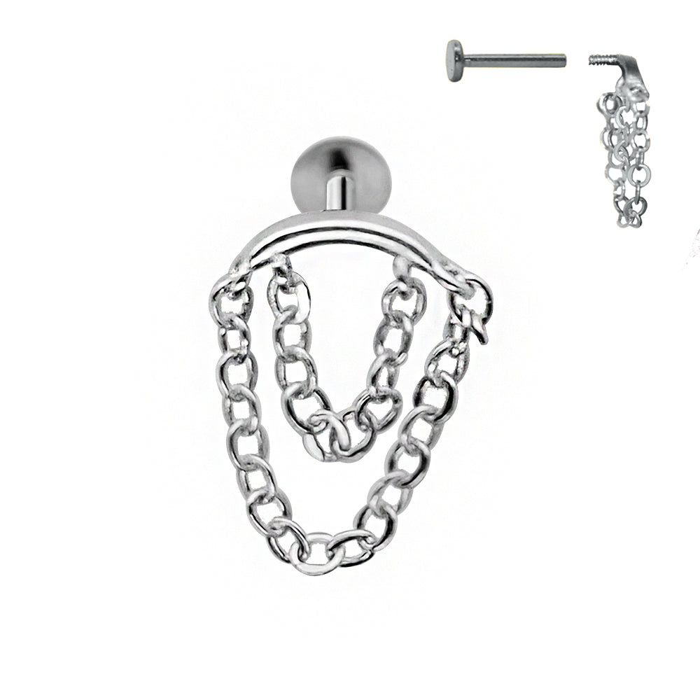 Steel 316L Internally Threaded Hidden Labret
 with Double Link Chain - 16GA(1.2mm)