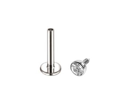 Steel 316L labret with internal thread and crystal ball (3mm) - thickness 1.2mm