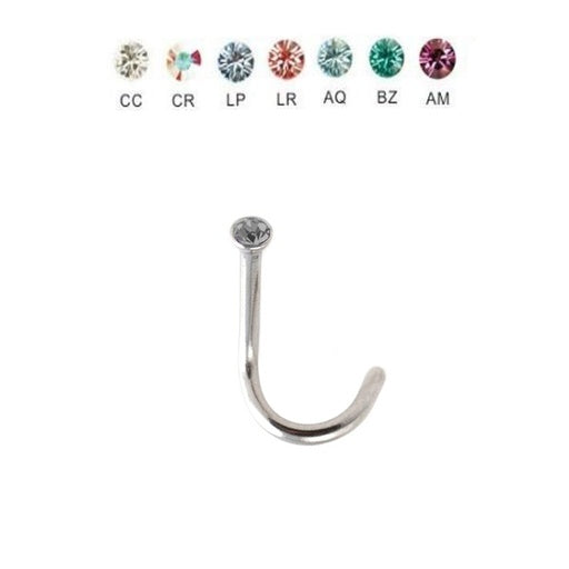 Steel 316L Nasenspirale mit Flat Disc Kristall - CC Kristallklar - Stärke 1.0mm Kristall 3mm