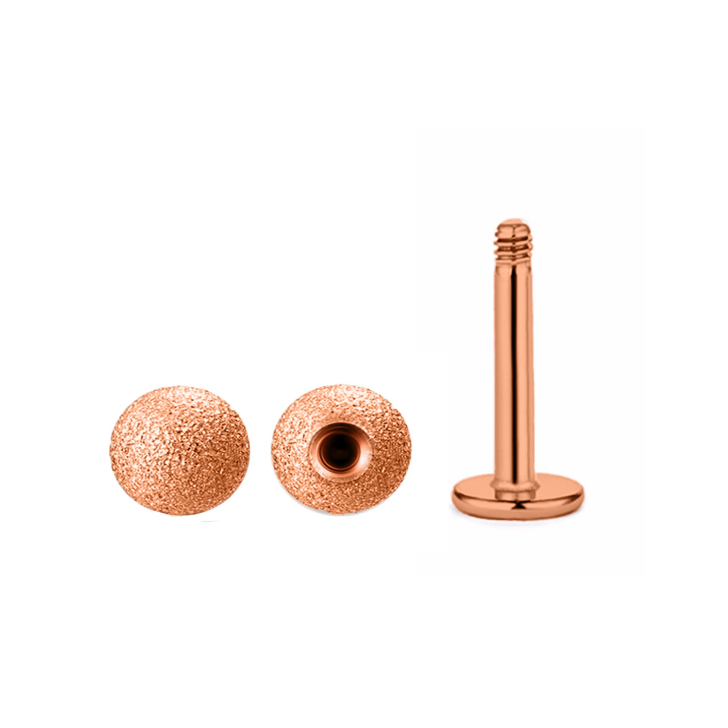 18K Rose Gold Steel Labret mit Kugel -Sandgestrahlt im Diamant Schliff-Design- Stärke 1.6mm