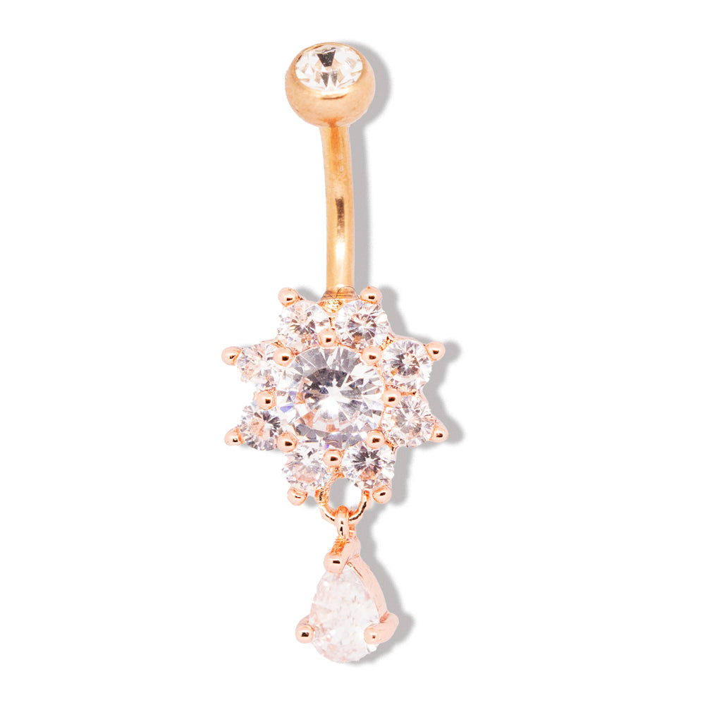18K Rose Gold Steel Bauchnabel Banana im Blumen Design mit Kristallen - CC Kristallklar