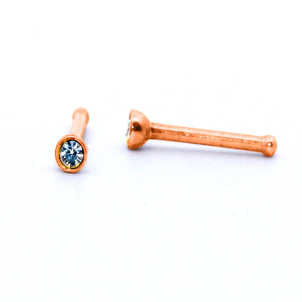 18K Rose Gold Steel Nasenstecker mit Kristall - CC Kristallklar - Stärke 1.0mm Kristall 2mm