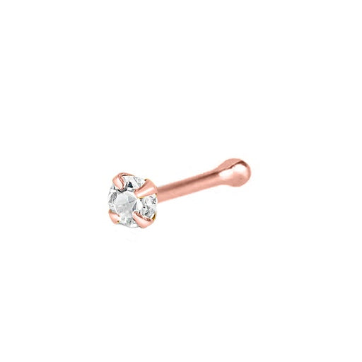 18K Rose Gold Steel Nasenstecker mit Kristall in Krabbenfassung - CC Kristallklar - Stärke 0.8mm Kristall 3mm