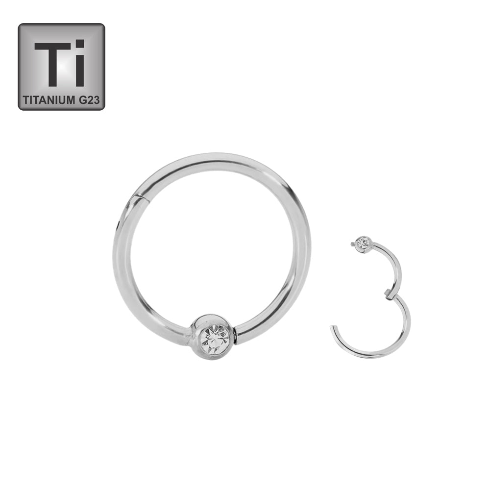 Titanium Segment Ring Clicker - with crystal ball (3mm) in Crystal Clear - thickness 1.2mm