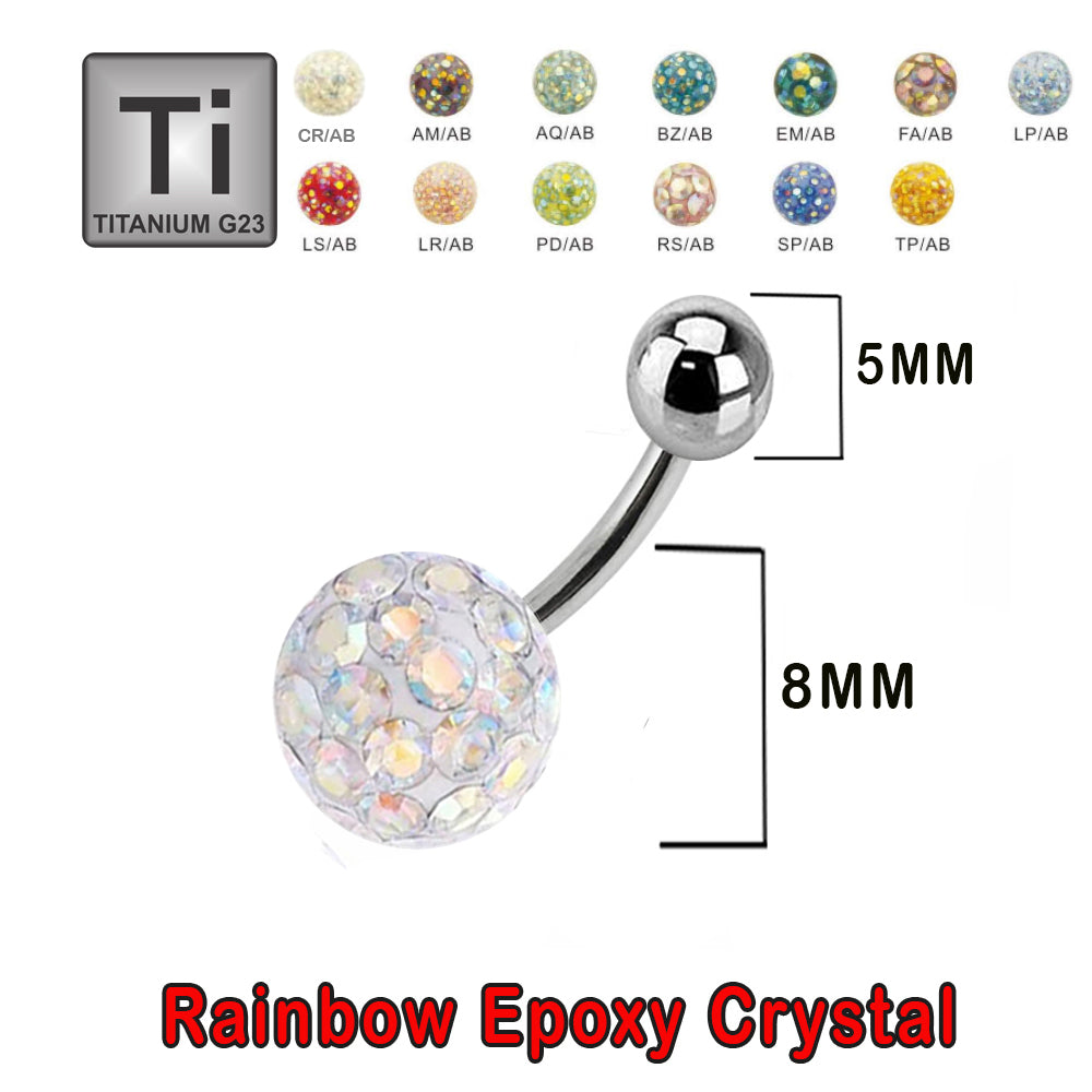 Titanium G23 Bananabell with Single Rainbow AB Epoxy Covered Crystal (5+8mm) - 14GA(1.6mm)