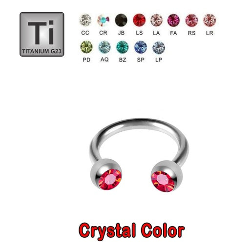 Titanium G23 Circular Barbell with Double Setted Crystal Balls 1.2mm