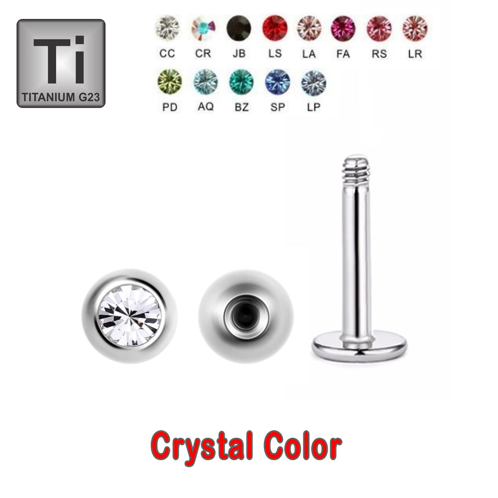 Titanium labret with crystal ball (3mm) - thickness 1.2mm