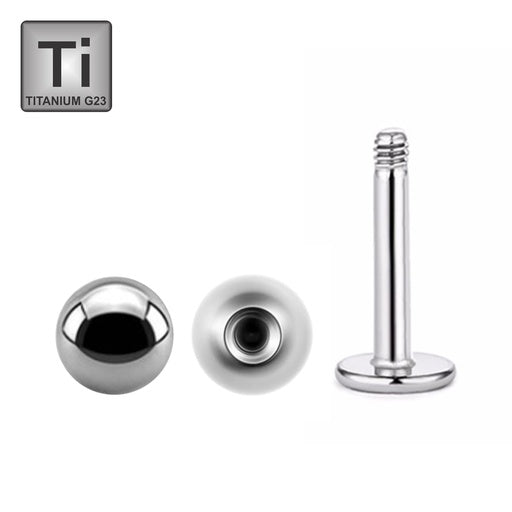 Titanium labret with ball - made from one piece with a flat base plate - thickness 1.6mm