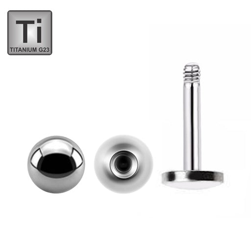 Titanium labret with ball (4mm) - made from one piece with a rounded base plate - thickness 1.6mm