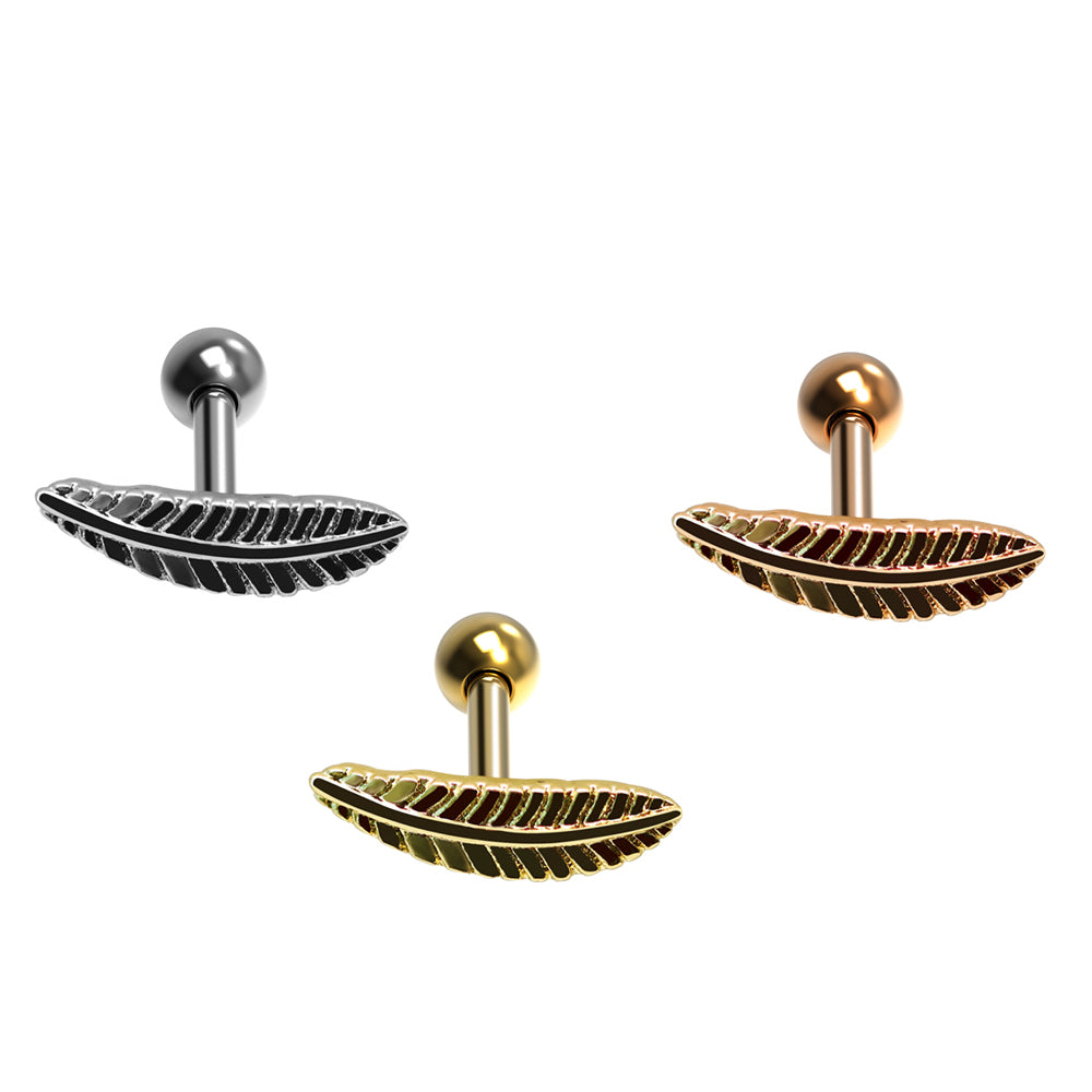 Steel 316L barbell in brass leaf design