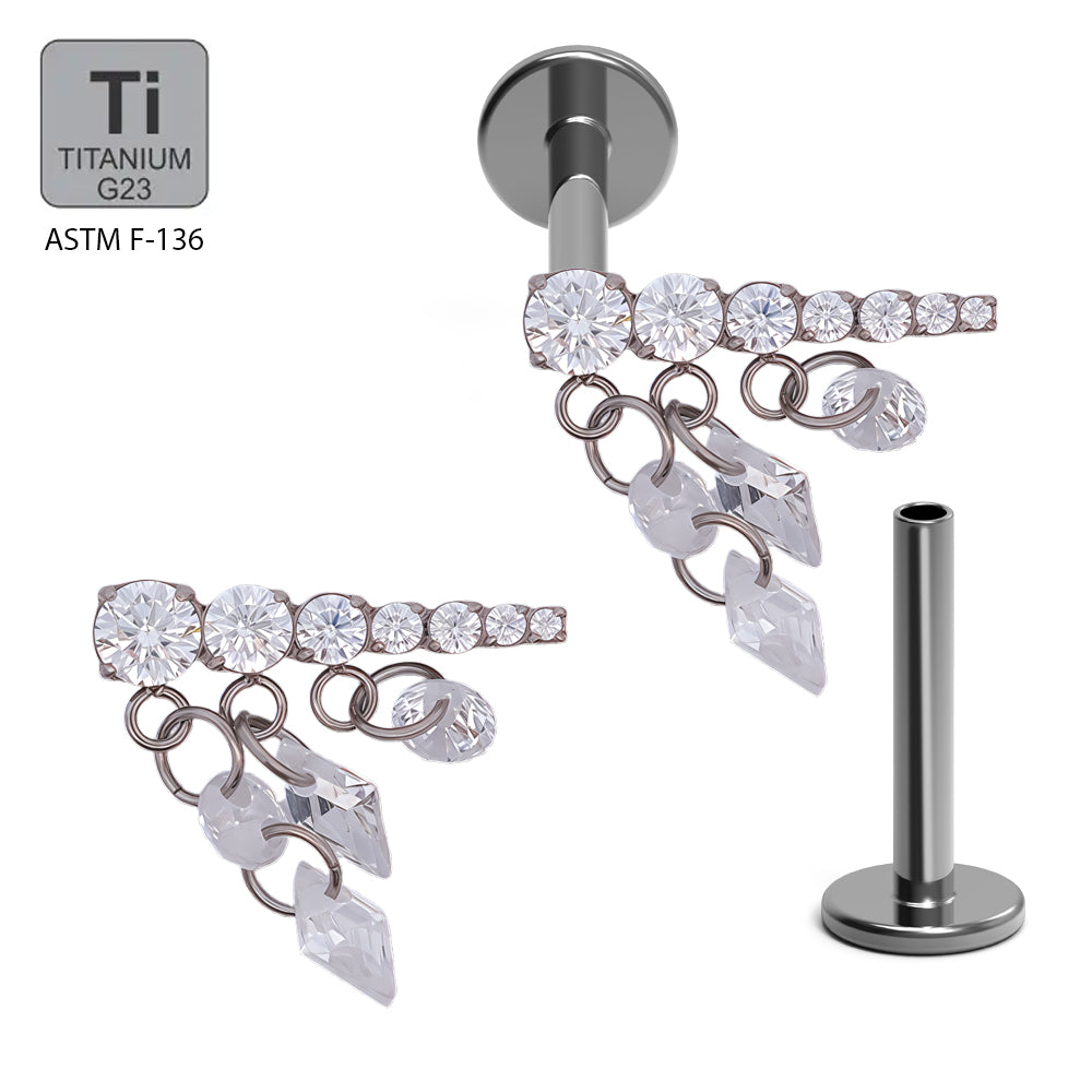 Titan G23 Labret mit Innengewinde mit Dangle und Zirkonia Design