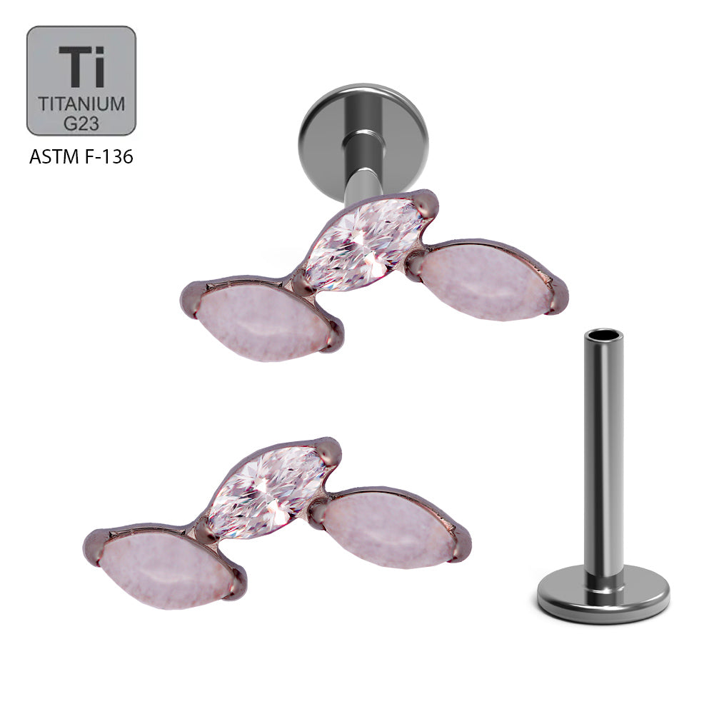 Titan G23 Labret mit Innengewinde Marquise Zirconia und Natural Stone Design