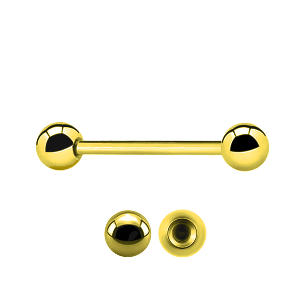 18K Gold Steel Barbell mit Kugeln - Stärke 1.0mm