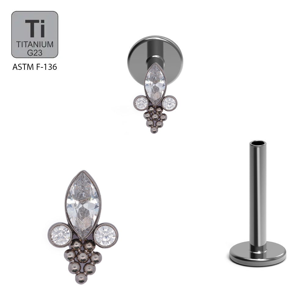 Titan G23 Labret mit Innengewinde und Marquise Zirconia Design