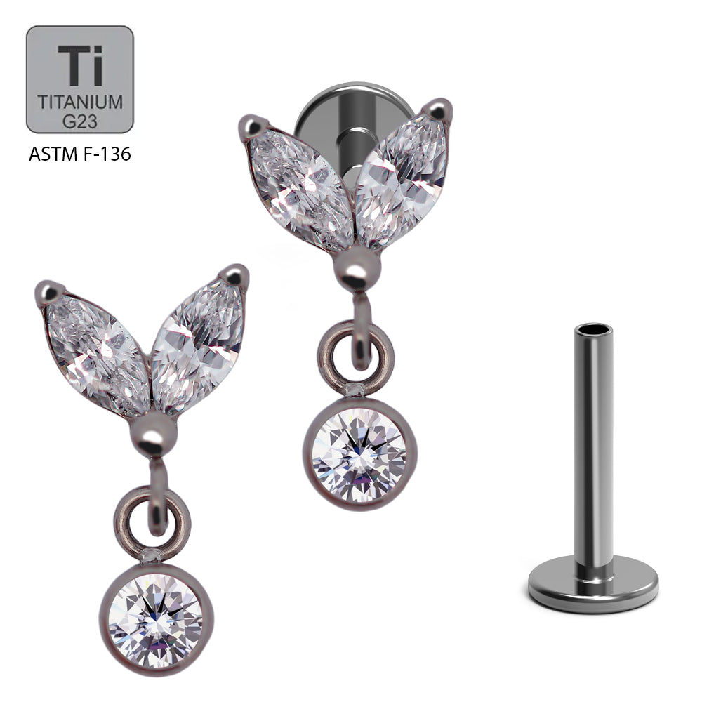 Titan G23 Labret mit Innengewinde mit Dangle und Zirkonia Design