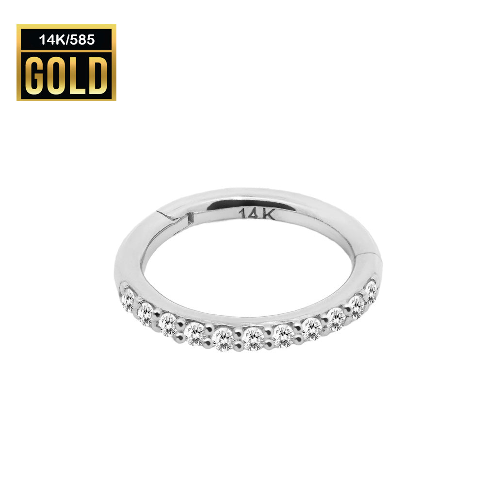 585er Echt-Weißgold (14K) Segmentring Clicker mit Cubic Zirkonia - Stärke 1.2mm