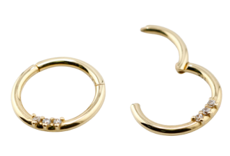 585er Echt-Gelbgold (14K) Segmentring Clicker mit synthetischen Diamanten - Stärke 1.2mm Durchmesser 8mm