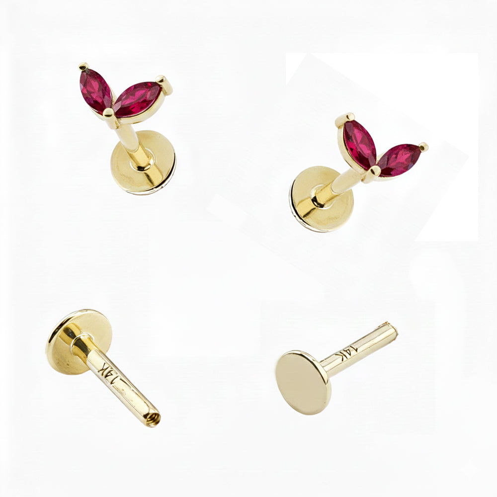 585er Echt-Gelbgold (14K) Labret mit Innengewinde und Edelsteinen - Stärke 1.2mm Länge 6mm