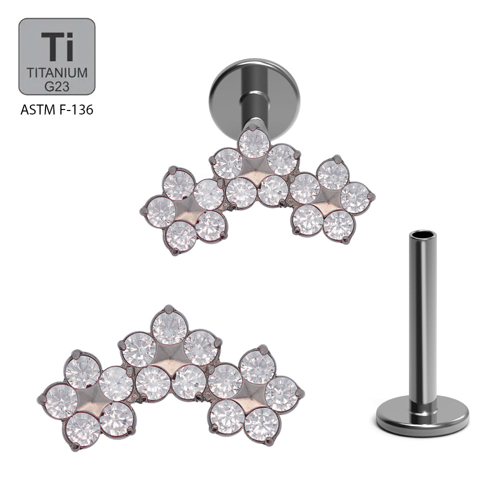 Titan G23 Labret mit Innengewinde und Zirconia im Blumen Design