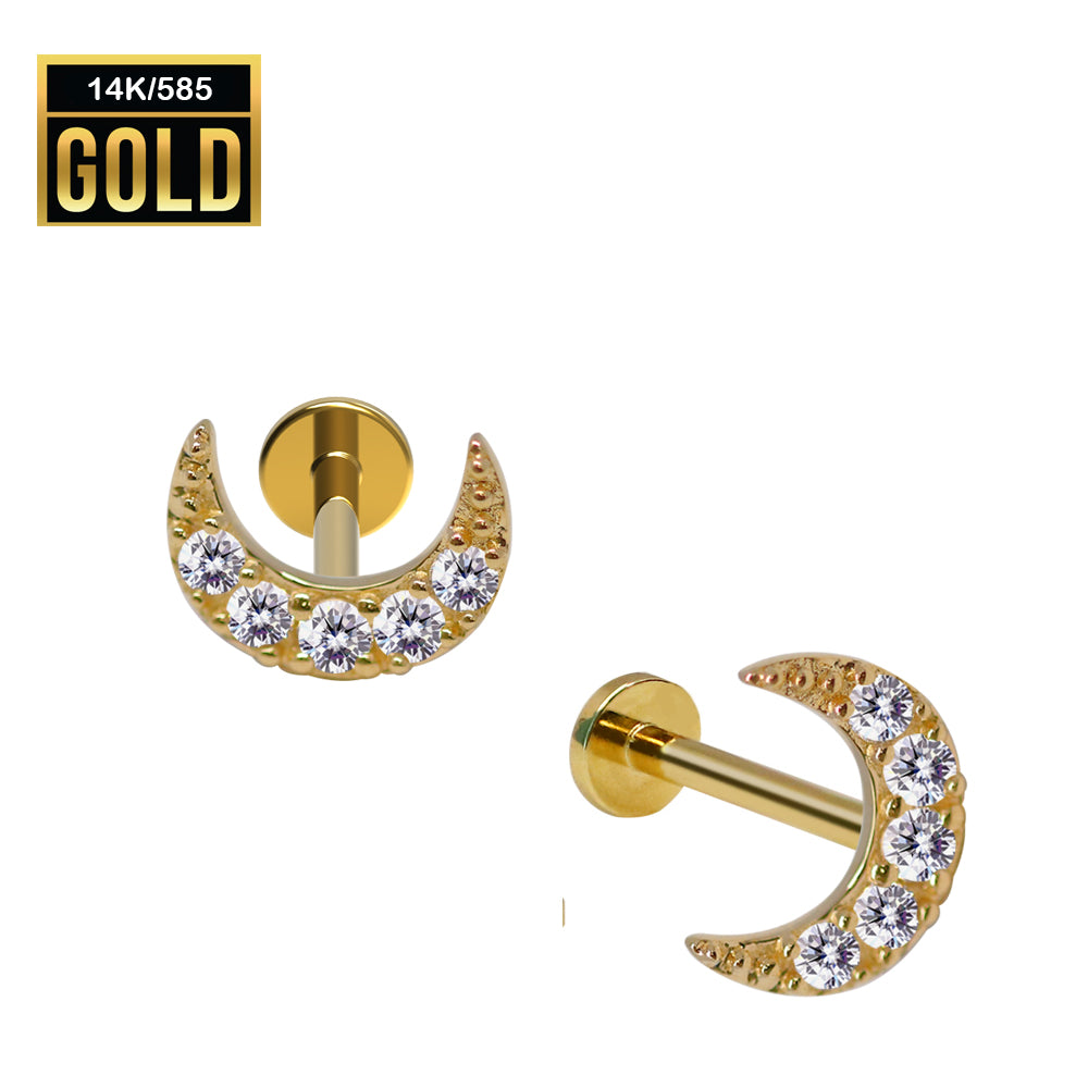 585er Echt-Gelbgold (14K) Labret mit Innengewinde im Mond Design - Länge 8mm