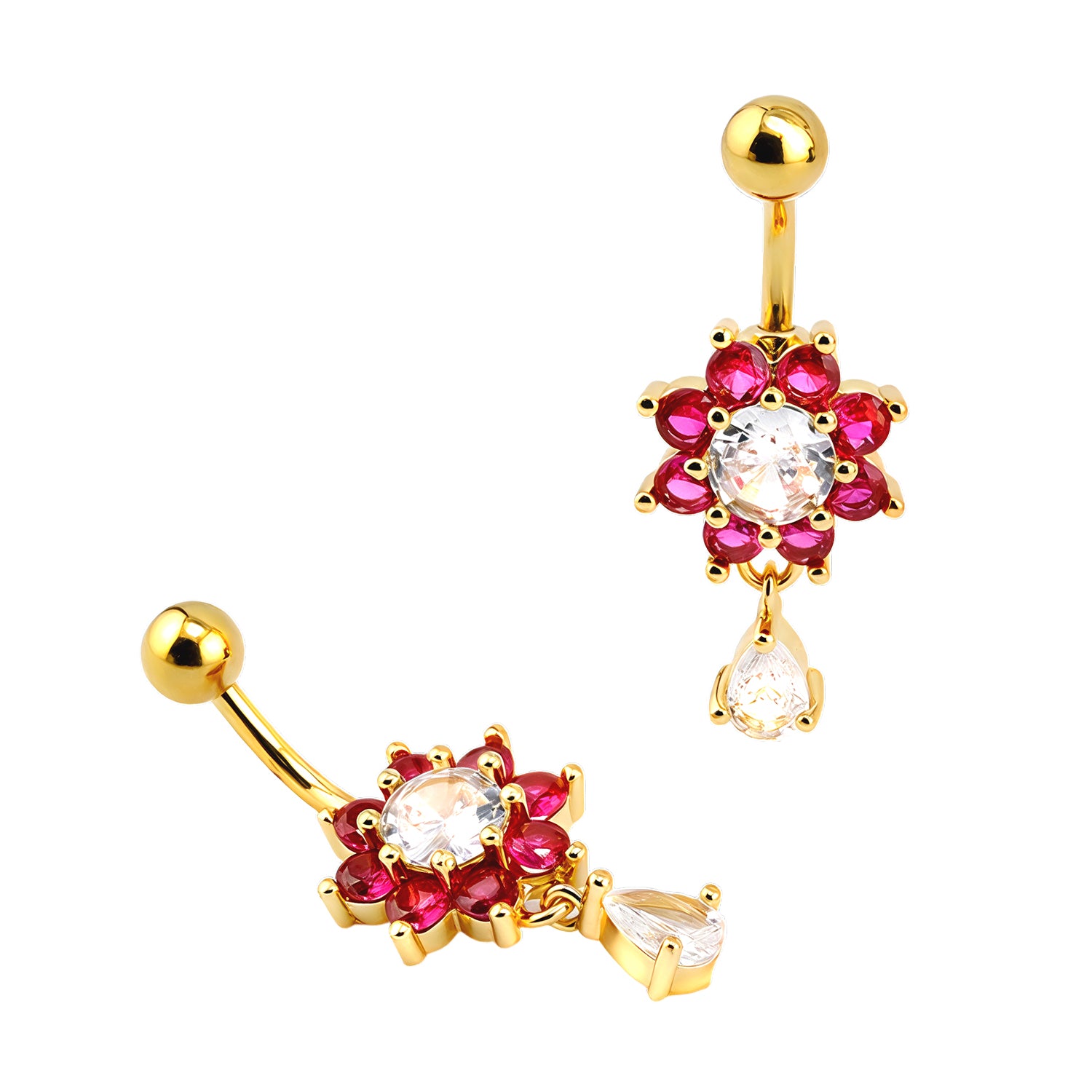 18K Gold Steel Bauchnabel Banana im Blumen Design mit Kristallen