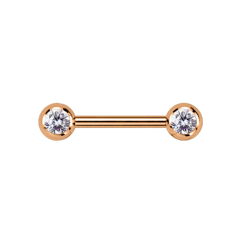 18K Rose Gold Steel Barbell mit 5mm Kugeln und seitlichen Kristallen - Stärke 1.6mm