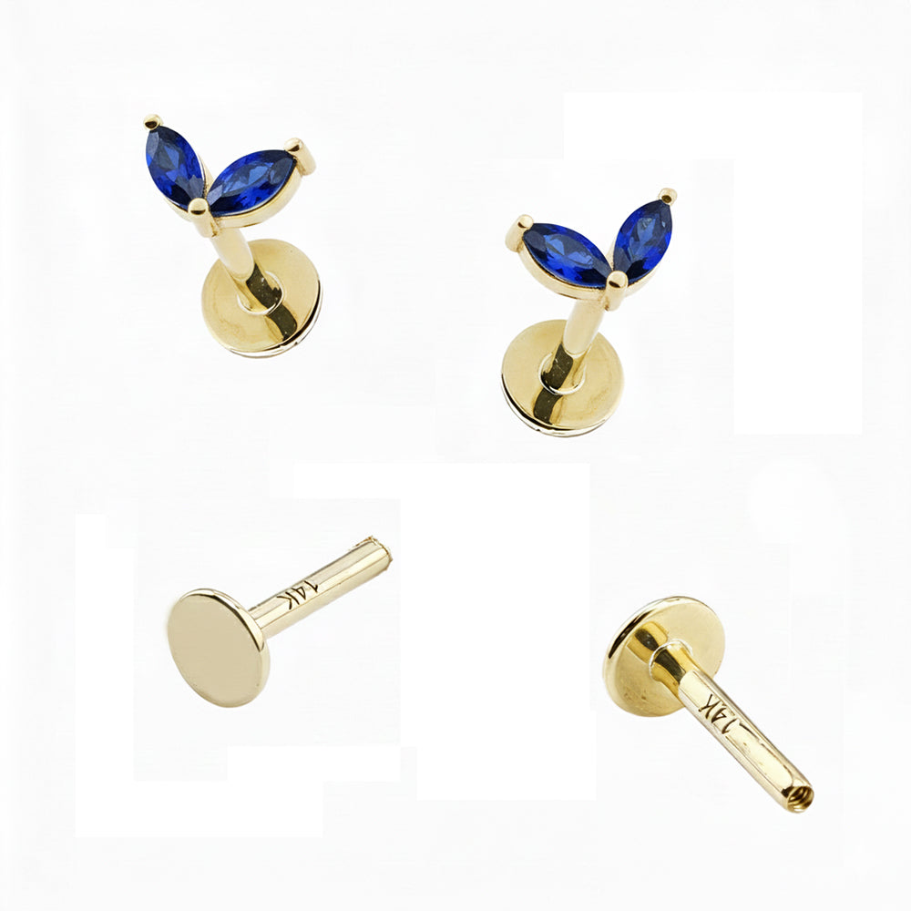 585er Echt-Gelbgold (14K) Labret mit Innengewinde und Edelsteinen - Stärke 1.2mm Länge 6mm