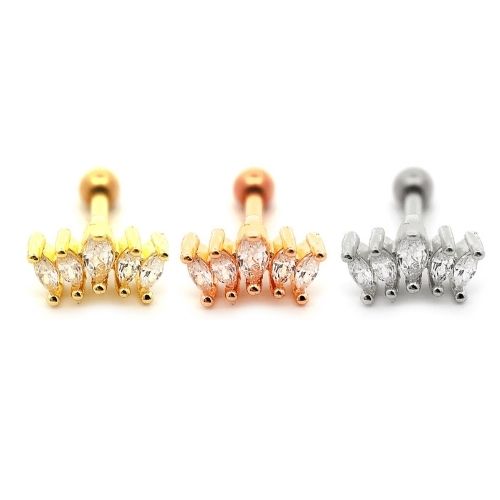 Steel 316L Barbell im Fashion Design mit Kristallen - Kristallklar