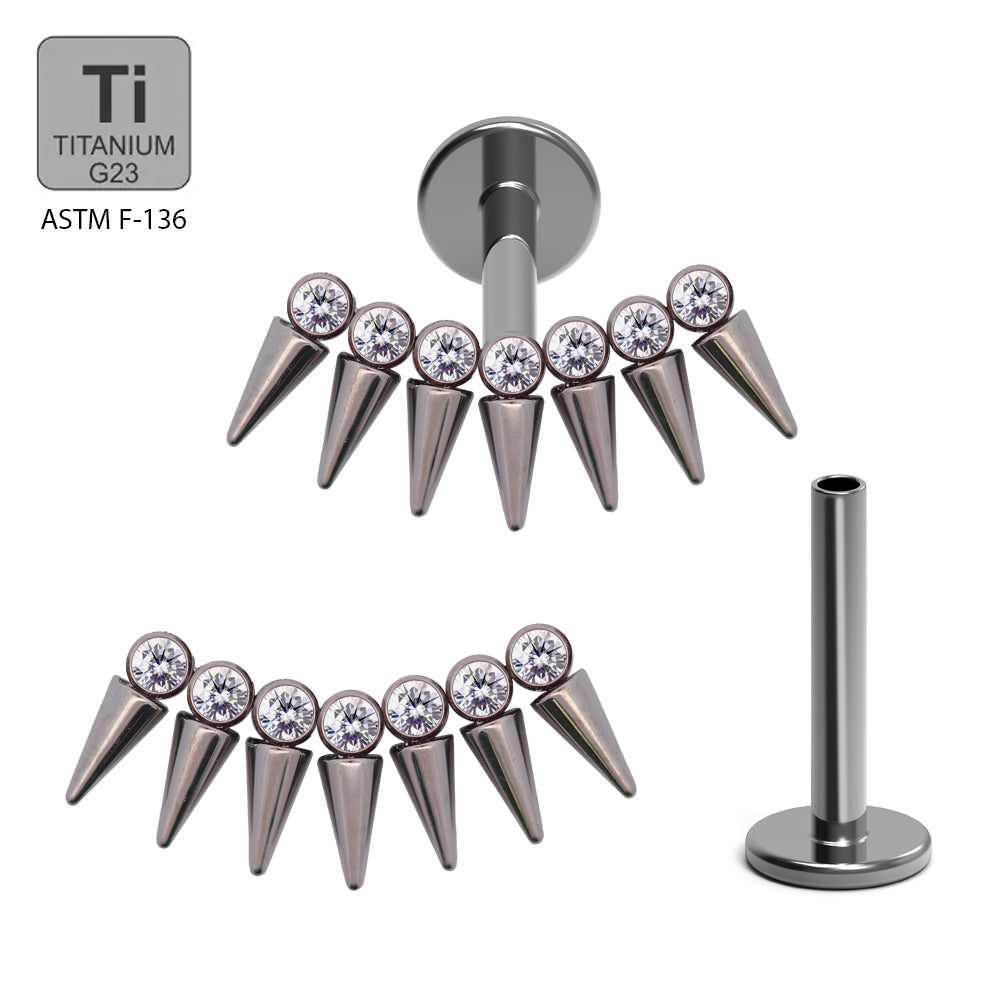 Titan G23 Labret mit Innengewinde und Zirconia Design mit Spitzen