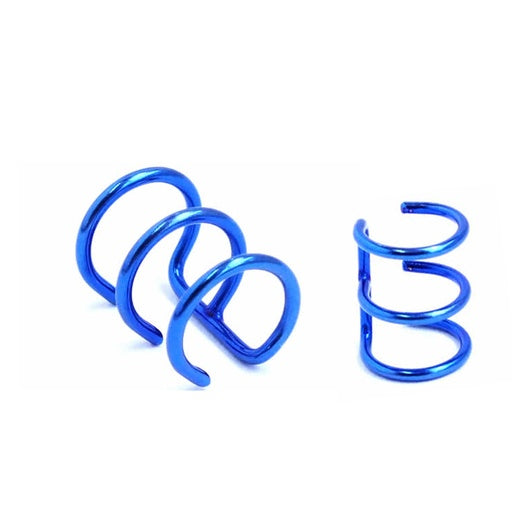 Blue Steel Non Piercing Clip-On mit 3 Ringen - Stärke 1.6mm Durchmesser 10mm