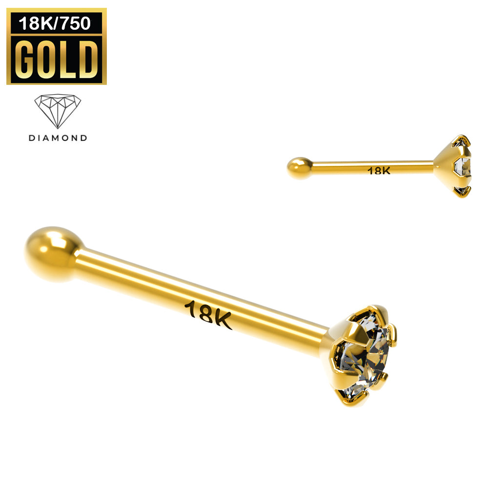 750er Echt-Gelbgold (18K) Nasenstecker mit Diamant - Krabbenfassung