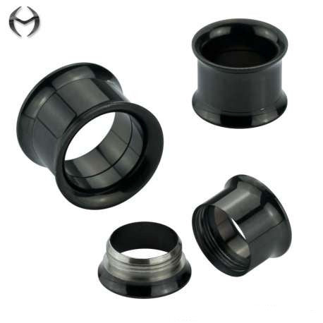 Black Steel Double Flared Tunnel with internal thread - mirror polished