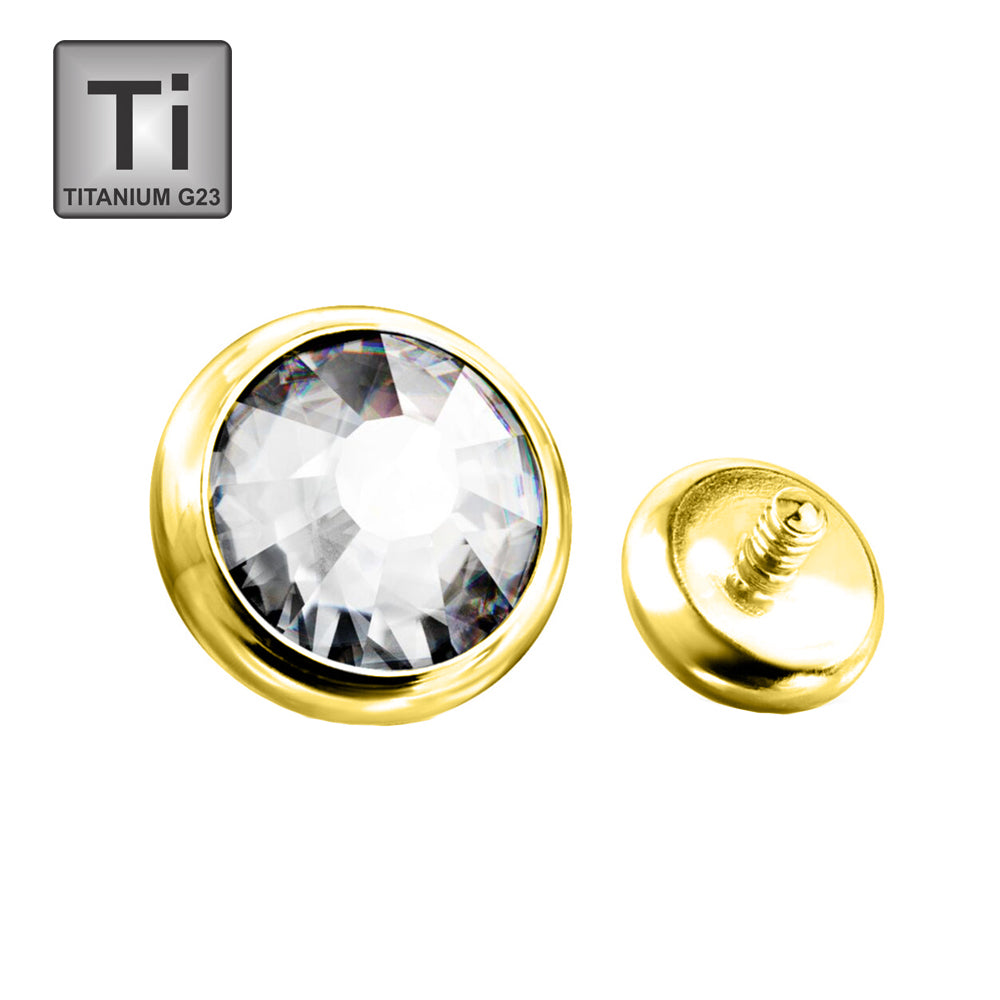 18K Gold Titan Dermal Anchor Top mit Kristall (5mm) - Stärke 1.2mm